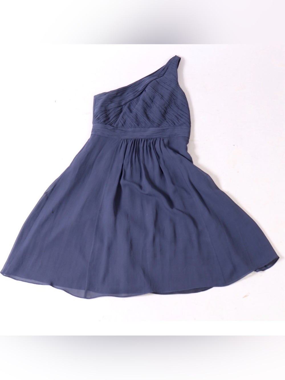 Ann Taylor Navy Chiffon Dress, One-shoulder  Size 2